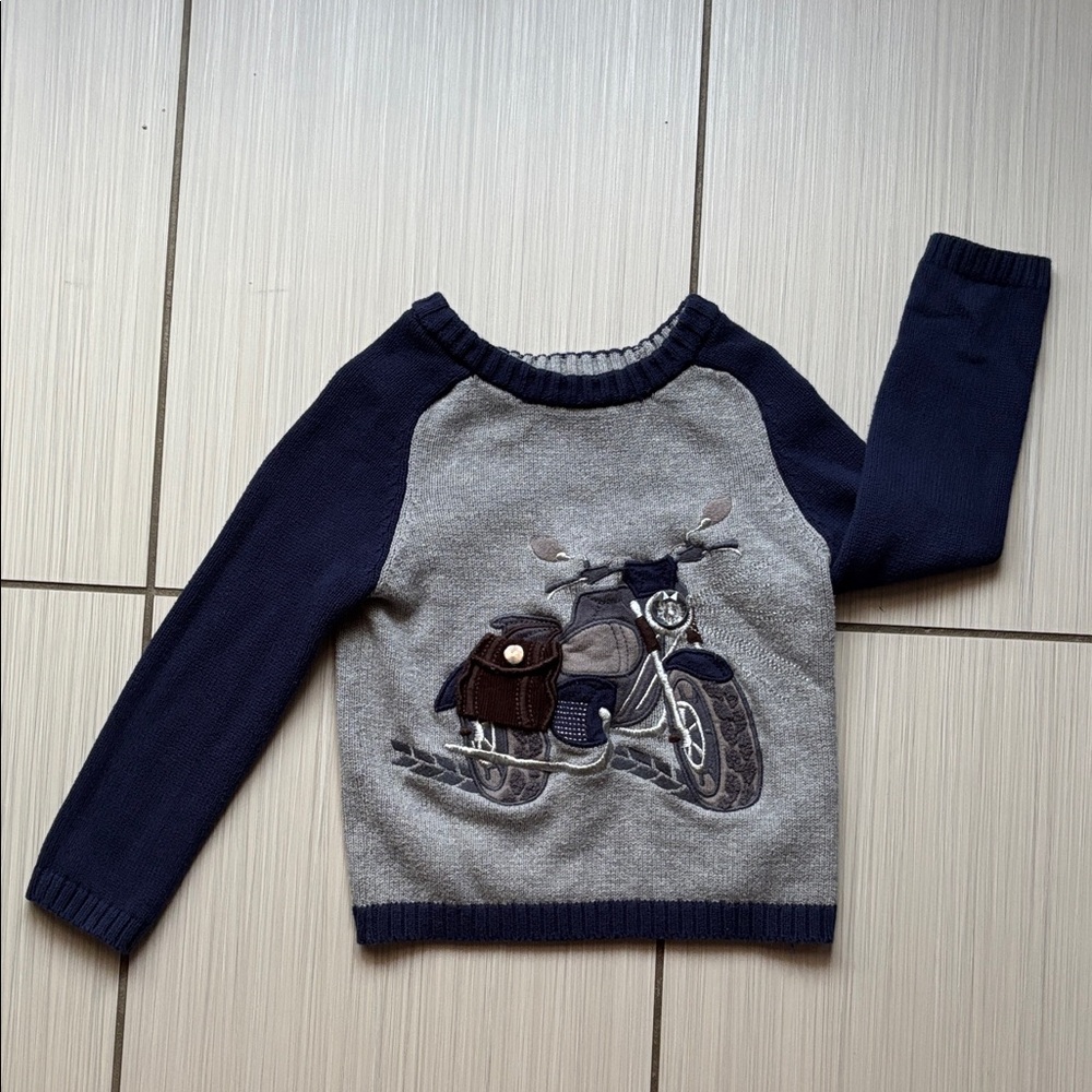 Children's Navy and Gray Motorcycle Knit Sweater